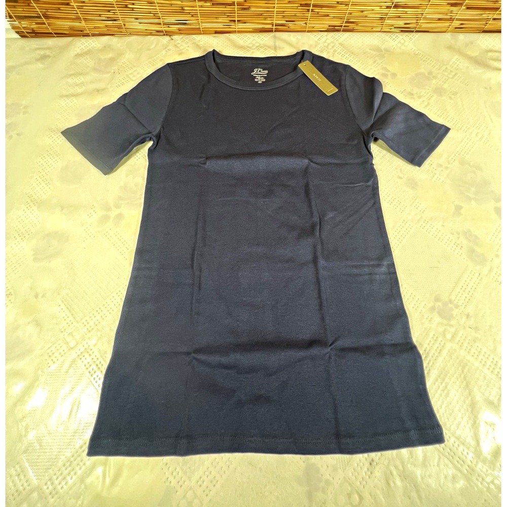Womens J.Crew Navy Solid Knit Round Neck Short Sleeve T-Shirt Size S